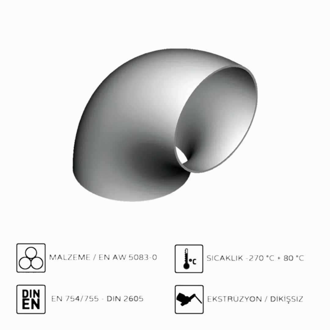 Alüminyum 90° Dirsek R-1,5D EN AW 5083 180x8 mm