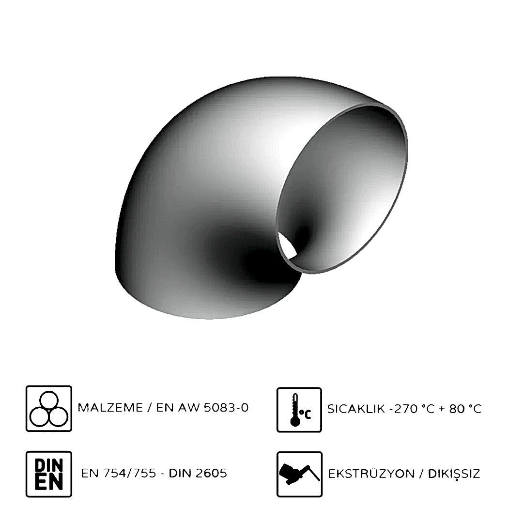 Alüminyum 90° Dirsek R1,5D EN AW 5754 120x5 mm