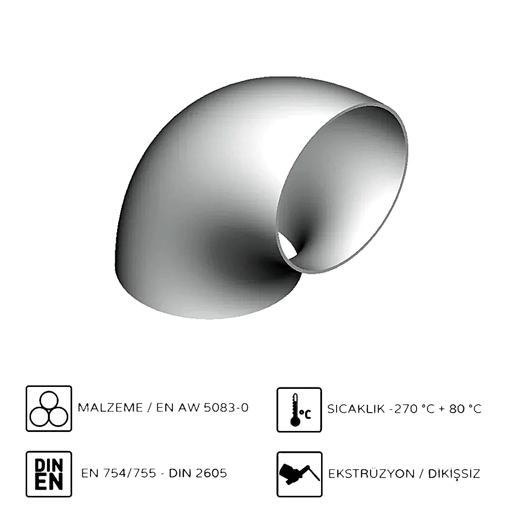 Alüminyum 90° Dirsek R1,5D EN AW 5083 90x10 mm