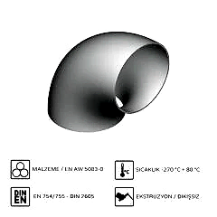 Alüminyum 90° Dirsek R1,5D EN AW 5083 90x10 mm