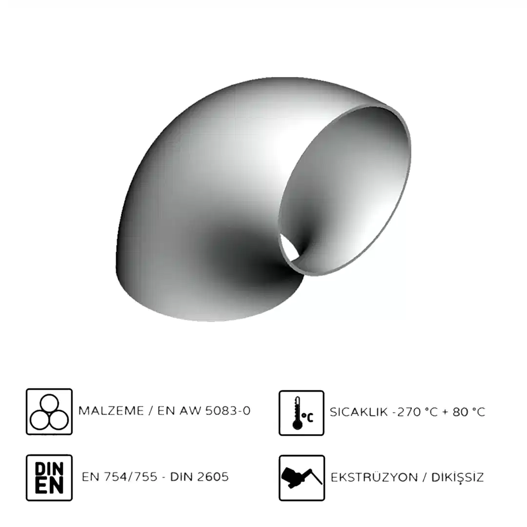 Alüminyum 90°Dirsek R1,5D EN AW 5083 60x5 mm