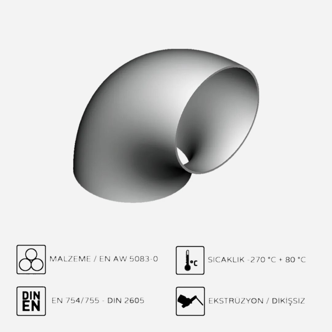 Alüminyum 90° Dirsek R1,5D EN AW 5083 75x5 mm