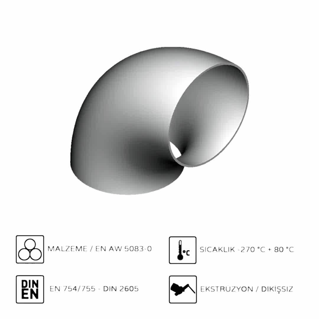 Alüminyum 90° Dirsek R1,5D EN AW 5083 35x5 mm